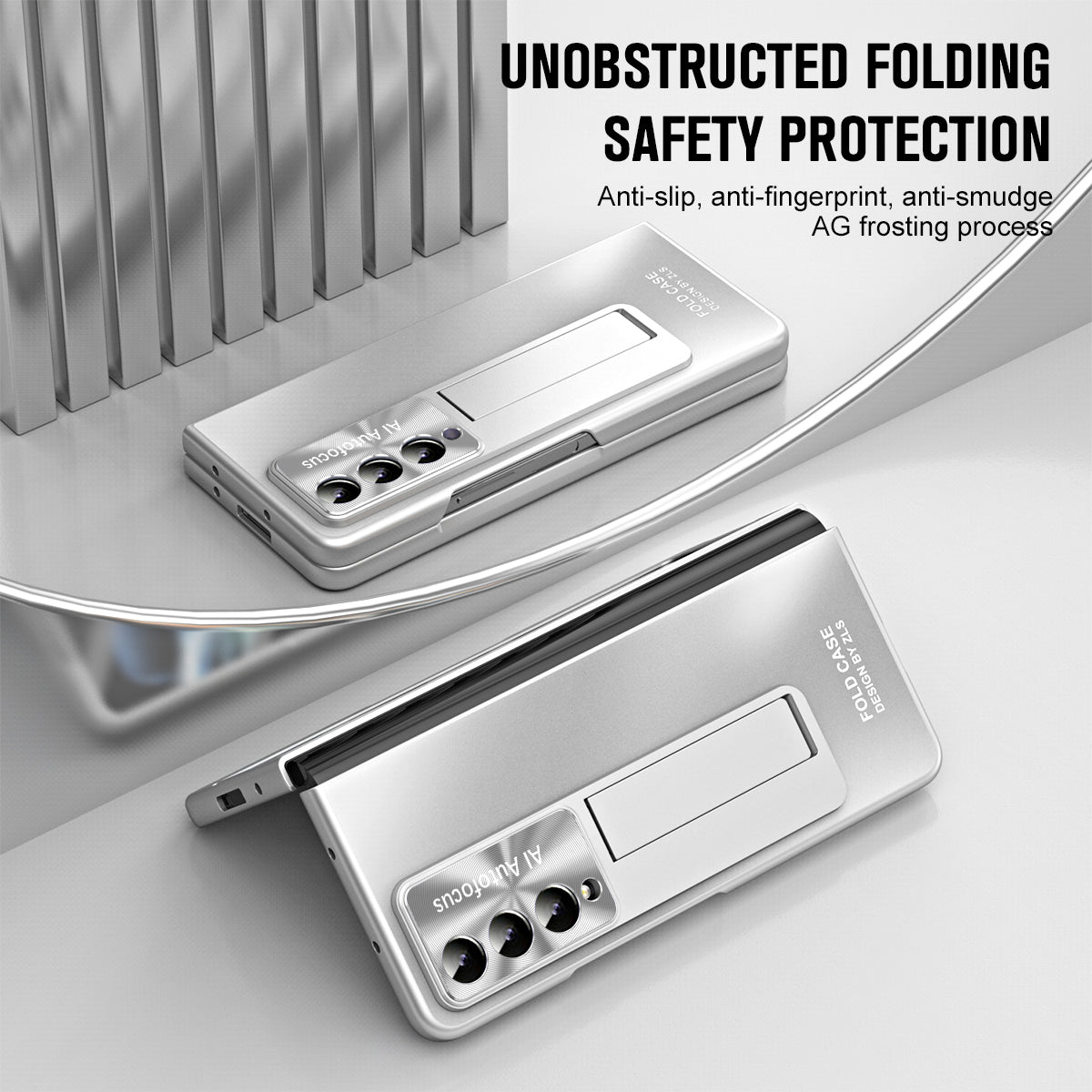 For Samsung Galaxy Z Fold3 5G Hard PC Back Cover AG Matte Kickstand Phone Case with Front Screen Protector