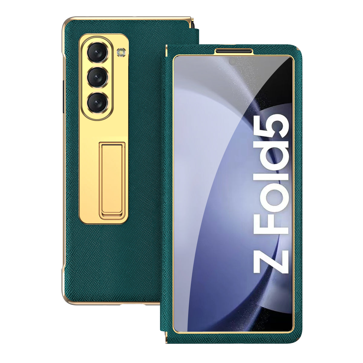 For Samsung Galaxy Z Fold5 5G PU Leather PC Electroplating Phone Case Cross Texture Kickstand Cover with Front Screen Film