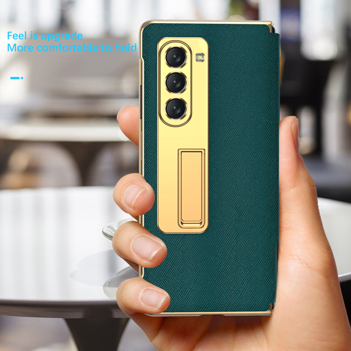 For Samsung Galaxy Z Fold5 5G PU Leather PC Electroplating Phone Case Cross Texture Kickstand Cover with Front Screen Film