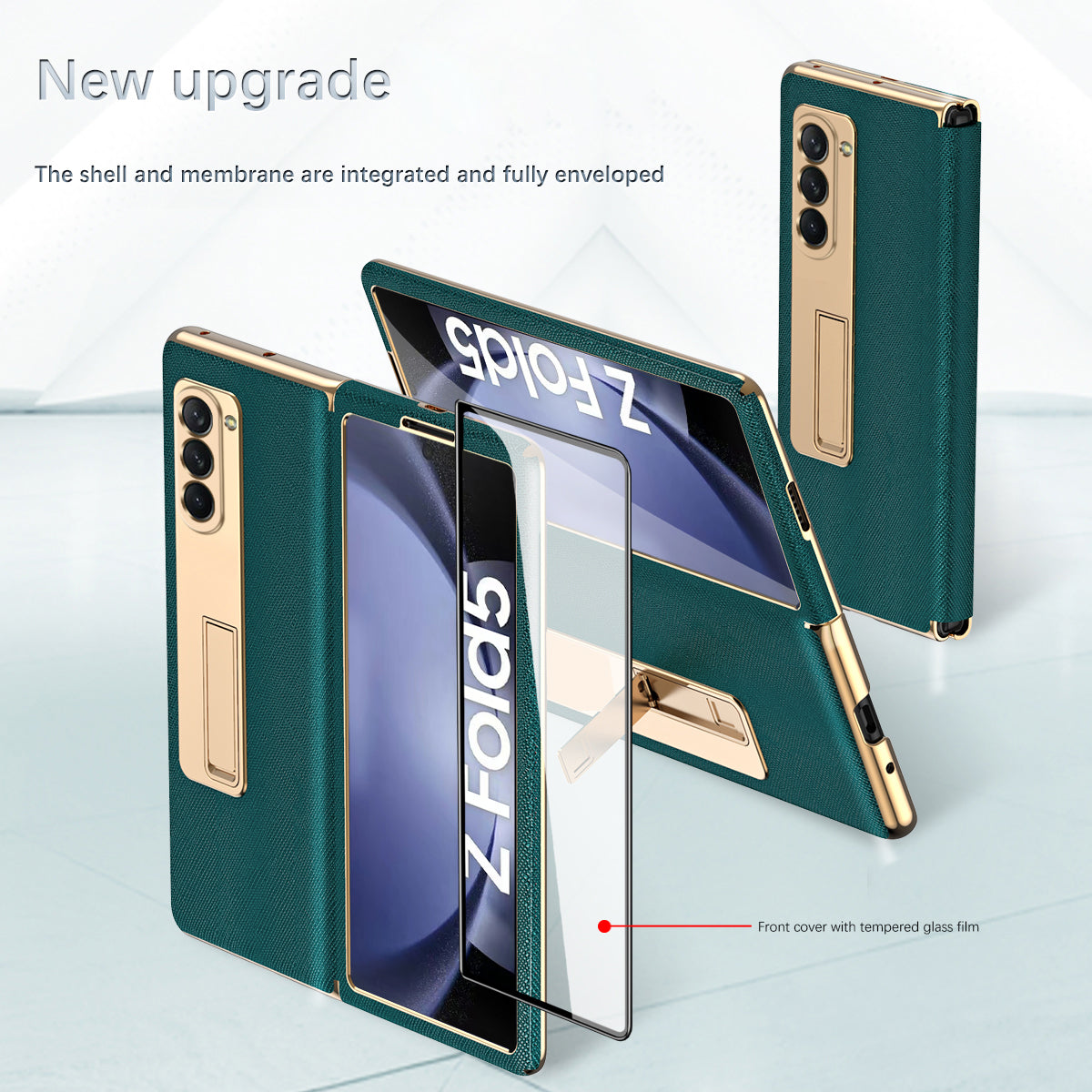 For Samsung Galaxy Z Fold5 5G PU Leather PC Electroplating Phone Case Cross Texture Kickstand Cover with Front Screen Film