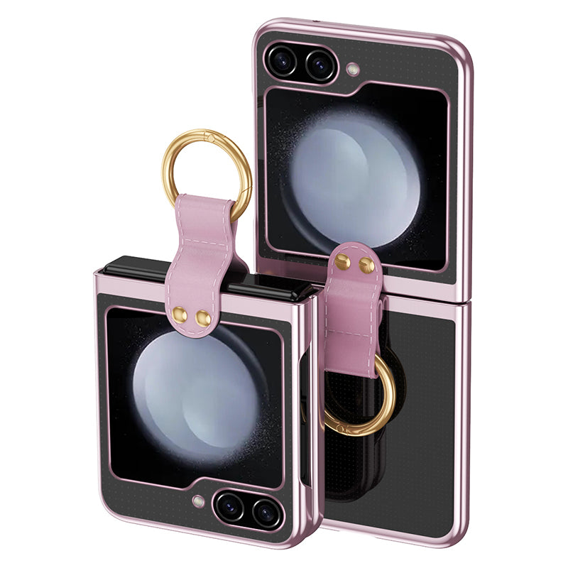 For Samsung Galaxy Z Flip5 5G Shockproof Phone Case Hard PC Clear Cover with Metal Ring Holder