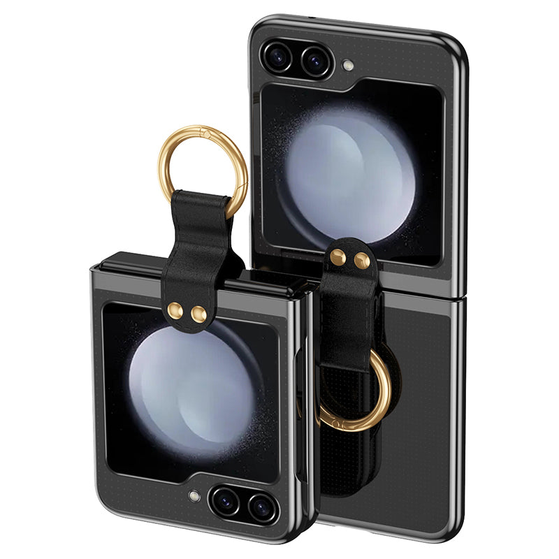 For Samsung Galaxy Z Flip5 5G Shockproof Phone Case Hard PC Clear Cover with Metal Ring Holder