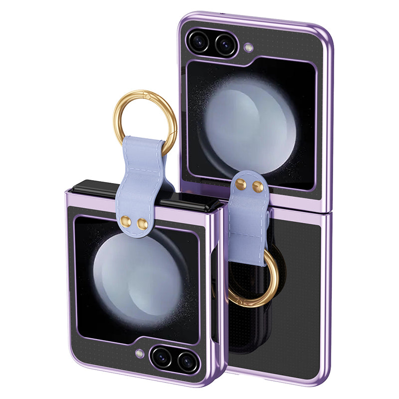 For Samsung Galaxy Z Flip5 5G Shockproof Phone Case Hard PC Clear Cover with Metal Ring Holder