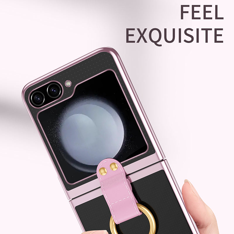For Samsung Galaxy Z Flip5 5G Shockproof Phone Case Hard PC Clear Cover with Metal Ring Holder