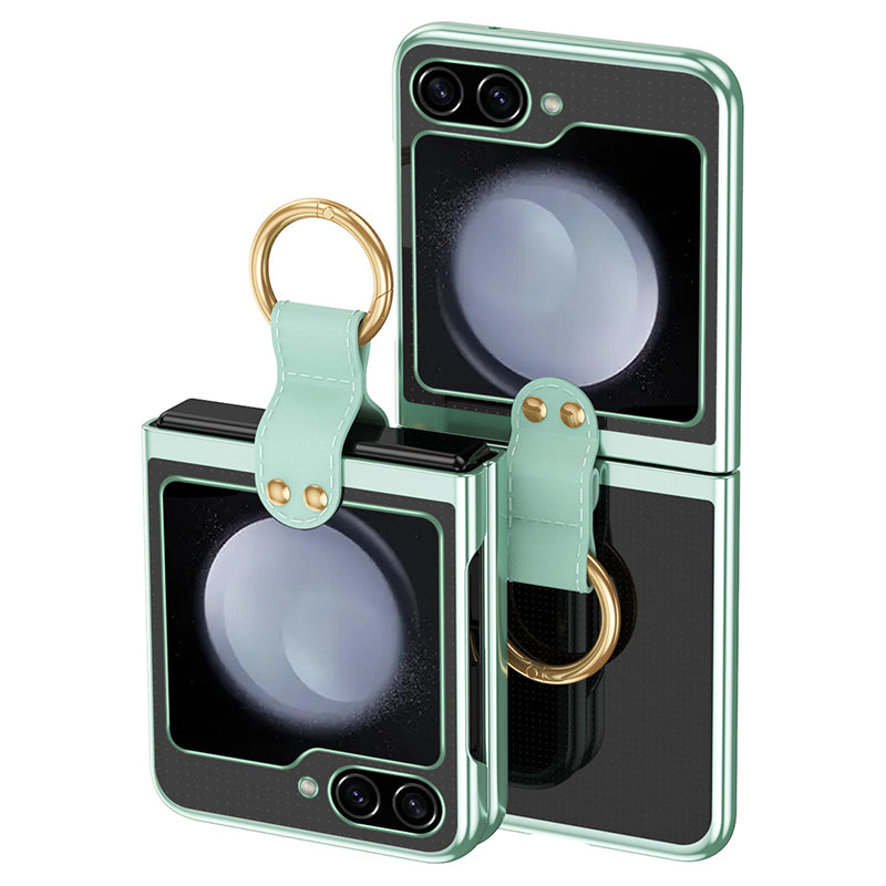 For Samsung Galaxy Z Flip5 5G Shockproof Phone Case Hard PC Clear Cover with Metal Ring Holder