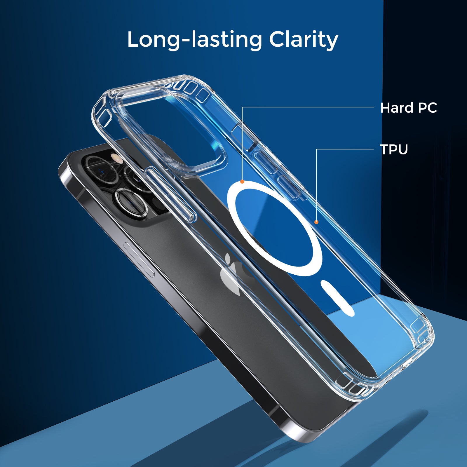 AHASTYLE PC06 til iPhone 13 Pro Max HD Clear PC TPU-cover kompatibel med MagSafe stødsikkert telefoncover