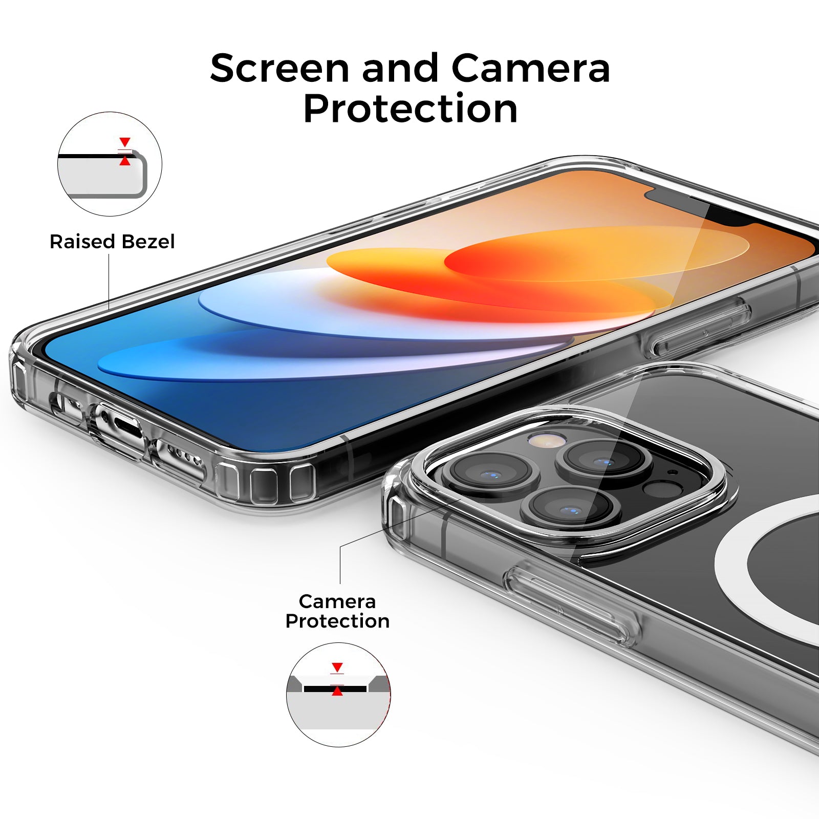 AHASTYLE PC06 til iPhone 13 Pro Max HD Clear PC TPU-cover kompatibel med MagSafe stødsikkert telefoncover