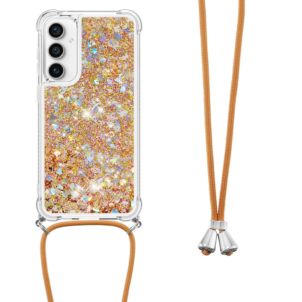 YB Quicksand Series-4 For Samsung Galaxy S23 FE TPU Phone Case Glitter Liquid Cover with Lanyard