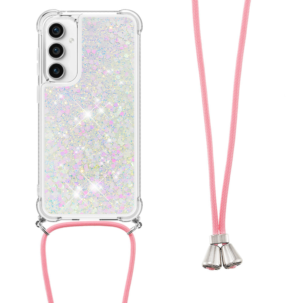 YB Quicksand Series-4 For Samsung Galaxy S23 FE TPU Phone Case Glitter Liquid Cover with Lanyard