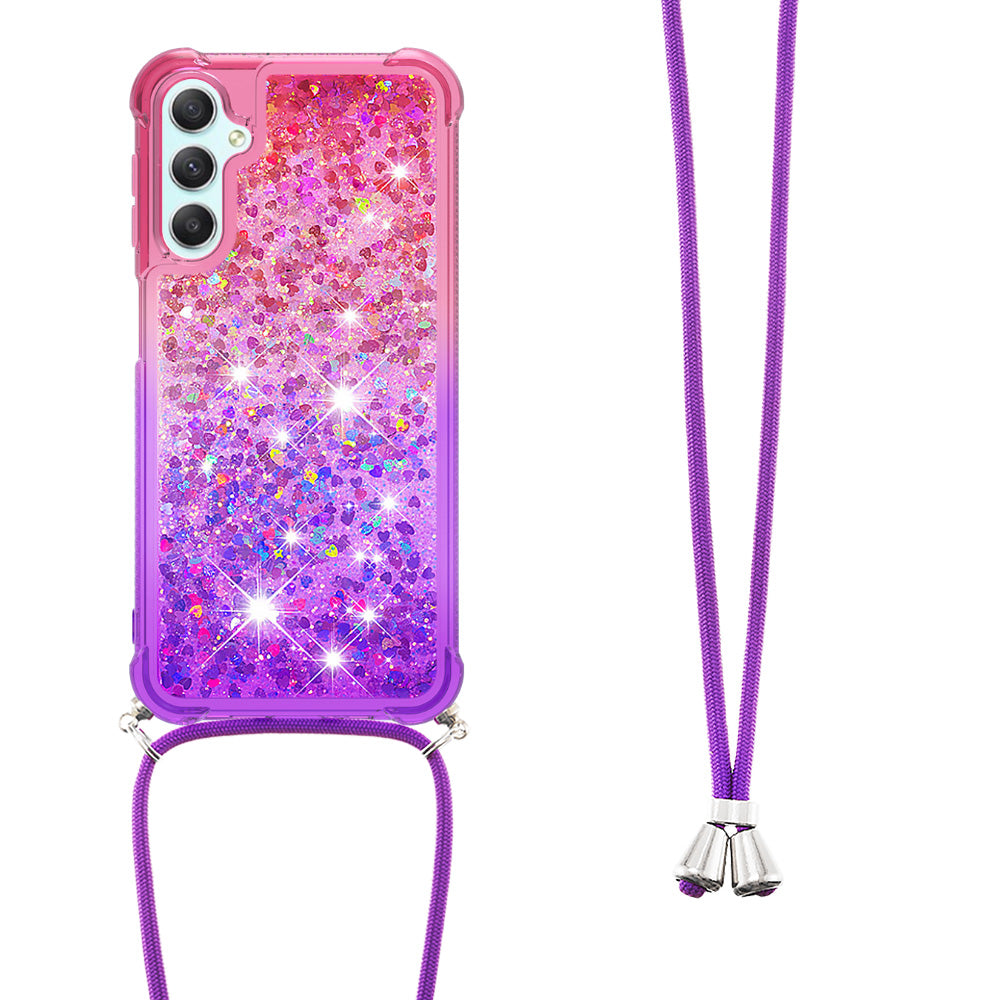 YB Quicksand Series-6 TPU Phone Case for Samsung Galaxy A25 5G A24 4G Gradient Glitter Liquid Cover with Lanyard