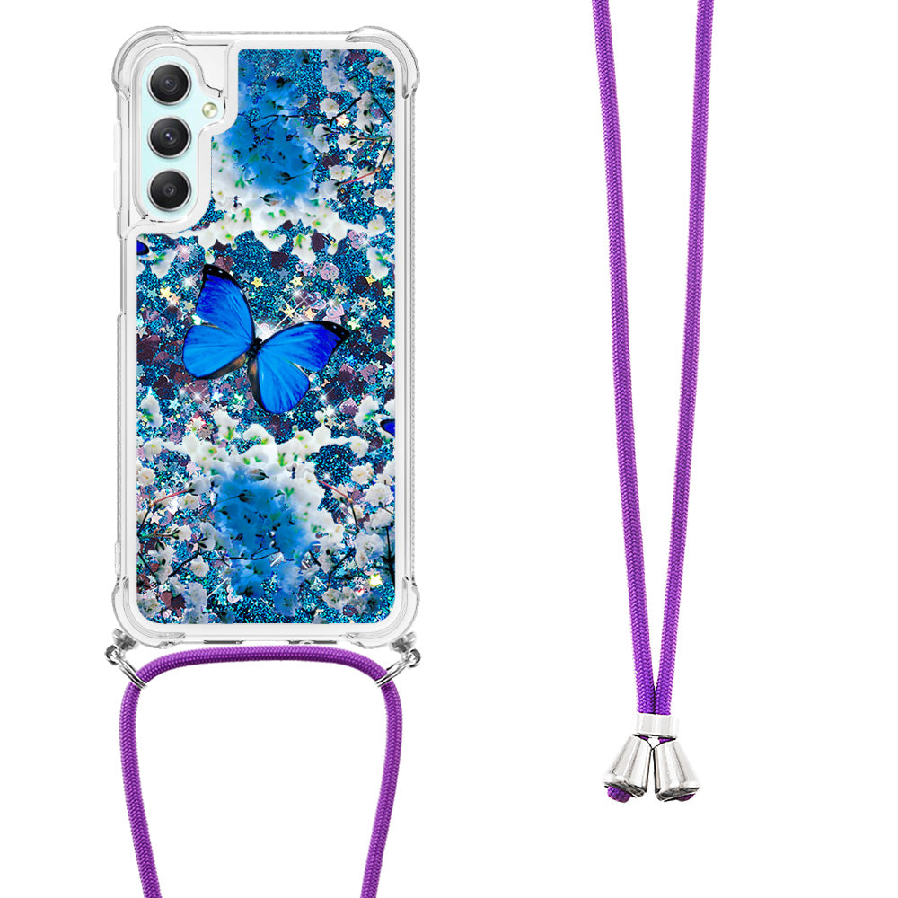 YB Quicksand Series-5 TPU Phone Case for Samsung Galaxy A25 5G A24 4G Pattern Printed Moving Waterfall Cover with Lanyard