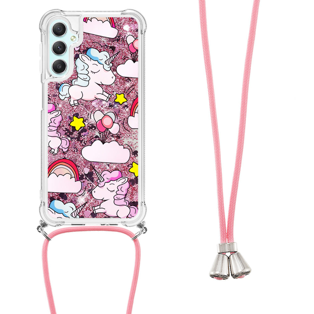 YB Quicksand Series-5 TPU Phone Case for Samsung Galaxy A25 5G A24 4G Pattern Printed Moving Waterfall Cover with Lanyard
