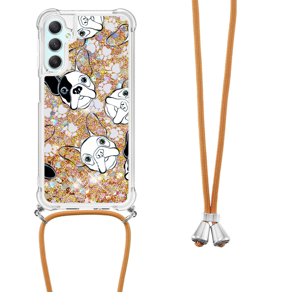 YB Quicksand Series-5 TPU Phone Case for Samsung Galaxy A25 5G A24 4G Pattern Printed Moving Waterfall Cover with Lanyard