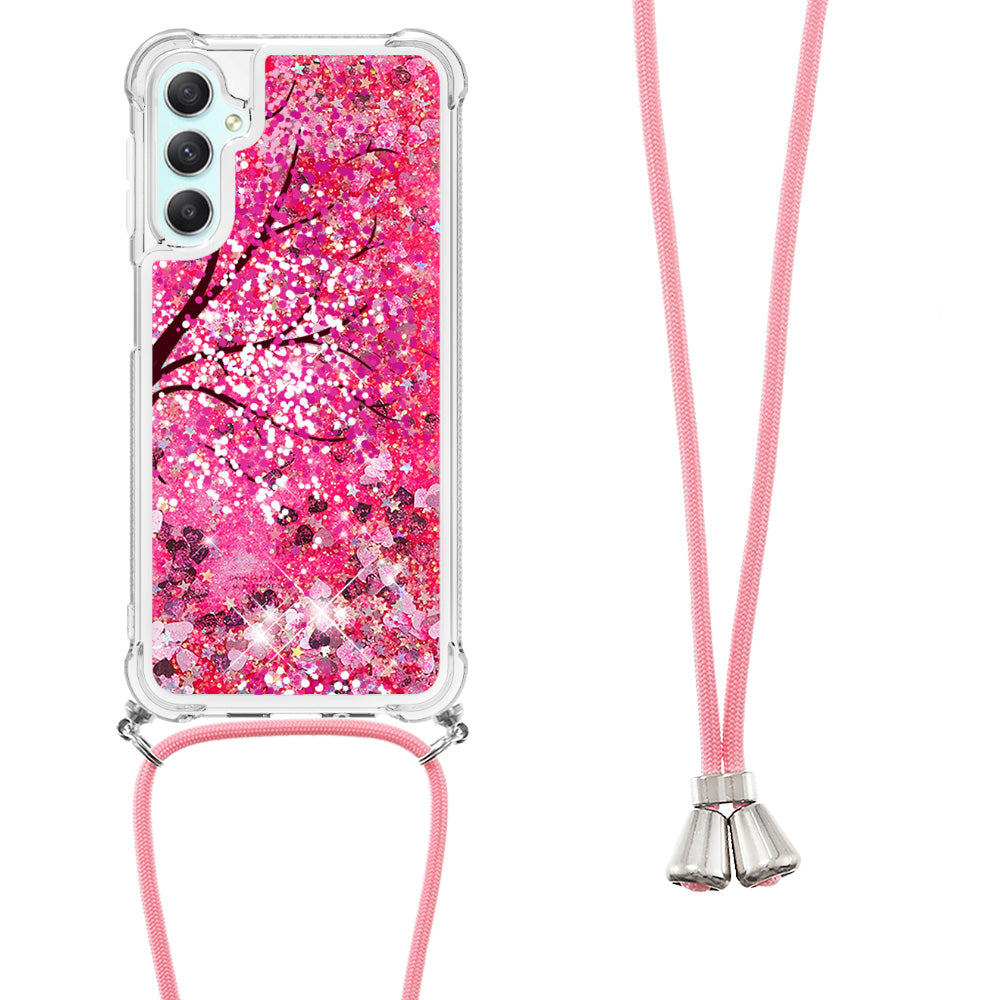 YB Quicksand Series-5 TPU Phone Case for Samsung Galaxy A25 5G A24 4G Pattern Printed Moving Waterfall Cover with Lanyard