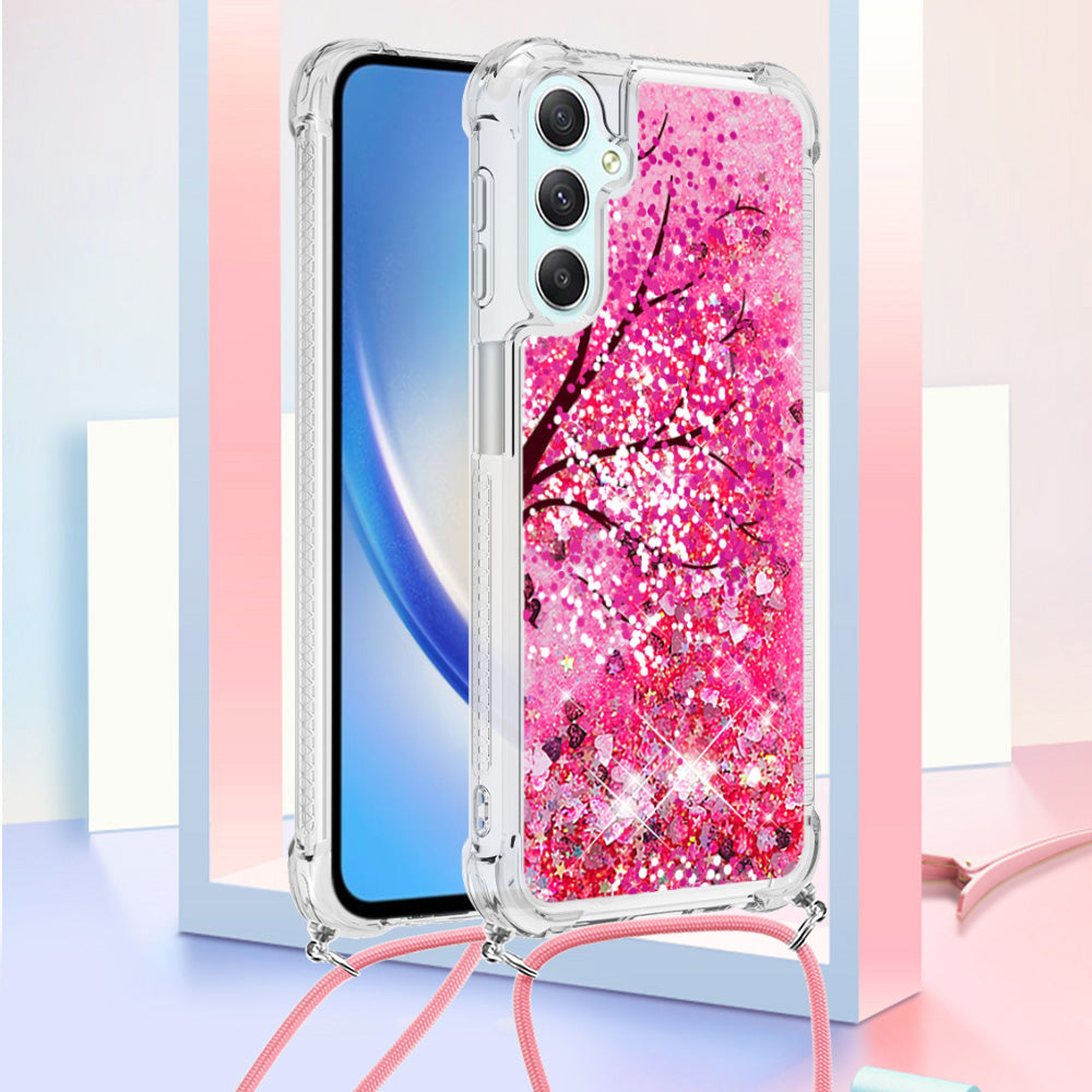 YB Quicksand Series-5 TPU Phone Case for Samsung Galaxy A25 5G A24 4G Pattern Printed Moving Waterfall Cover with Lanyard
