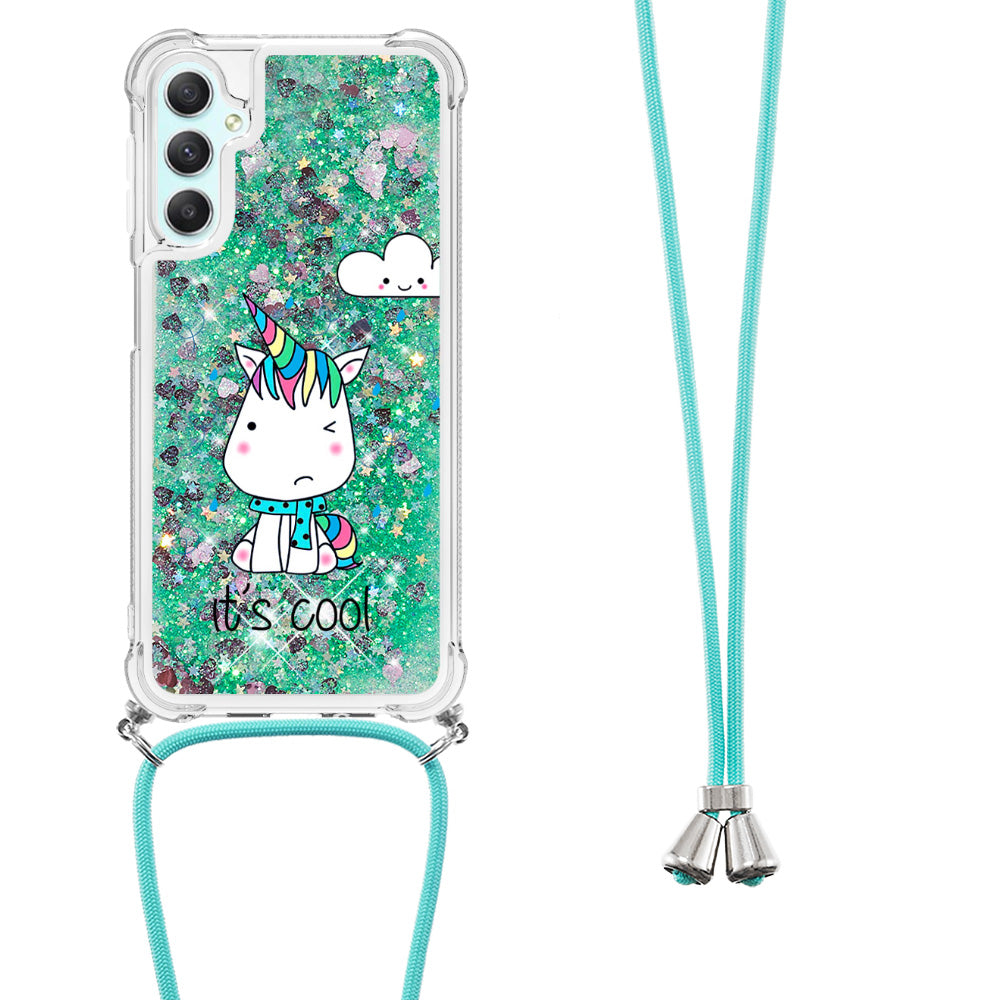 YB Quicksand Series-5 TPU Phone Case for Samsung Galaxy A25 5G A24 4G Pattern Printed Moving Waterfall Cover with Lanyard