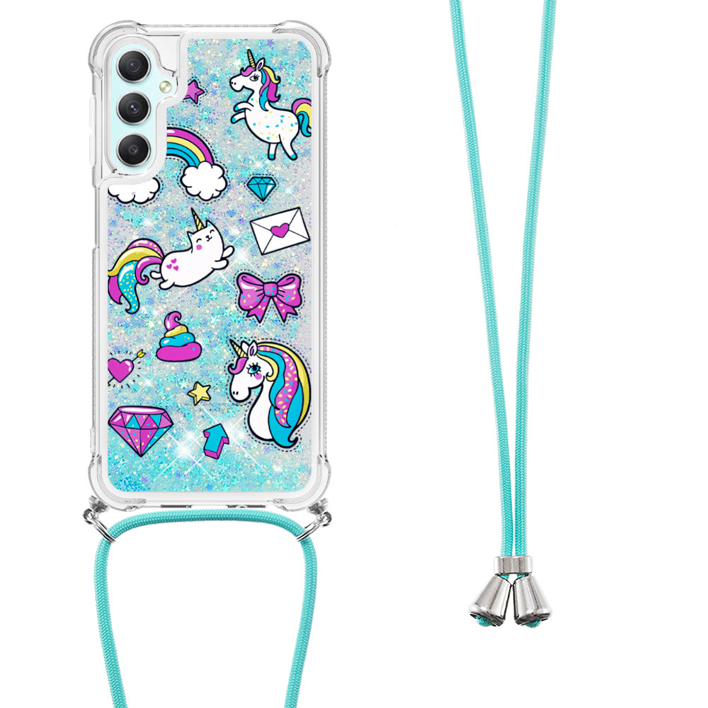 YB Quicksand Series-5 TPU Phone Case for Samsung Galaxy A25 5G A24 4G Pattern Printed Moving Waterfall Cover with Lanyard