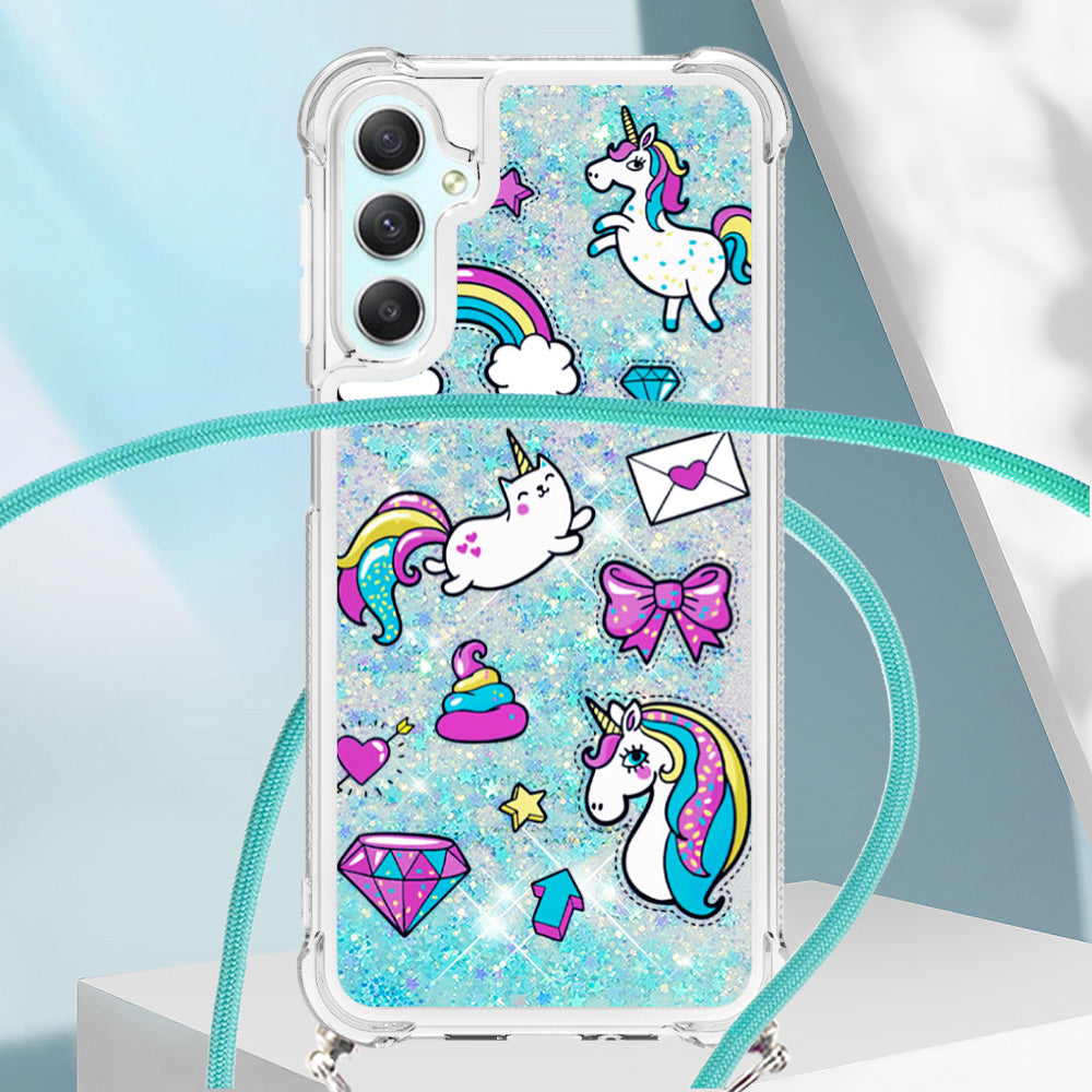 YB Quicksand Series-5 TPU Phone Case for Samsung Galaxy A25 5G A24 4G Pattern Printed Moving Waterfall Cover with Lanyard