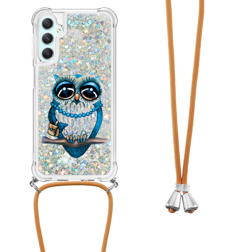 YB Quicksand Series-5 TPU Phone Case for Samsung Galaxy A25 5G A24 4G Pattern Printed Moving Waterfall Cover with Lanyard