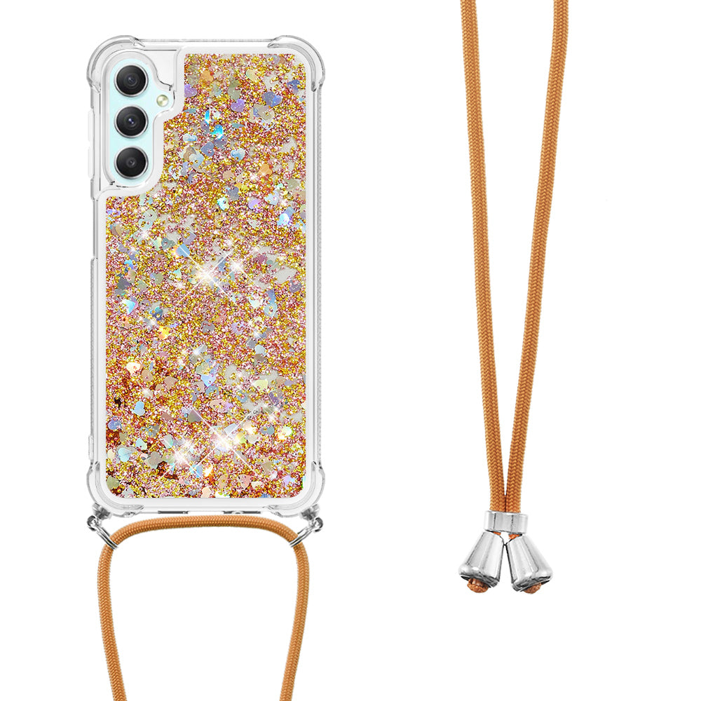 YB Quicksand Series-4 TPU Phone Case for Samsung Galaxy A25 5G A24 4G Floating Bling Glitter Cover with Lanyard