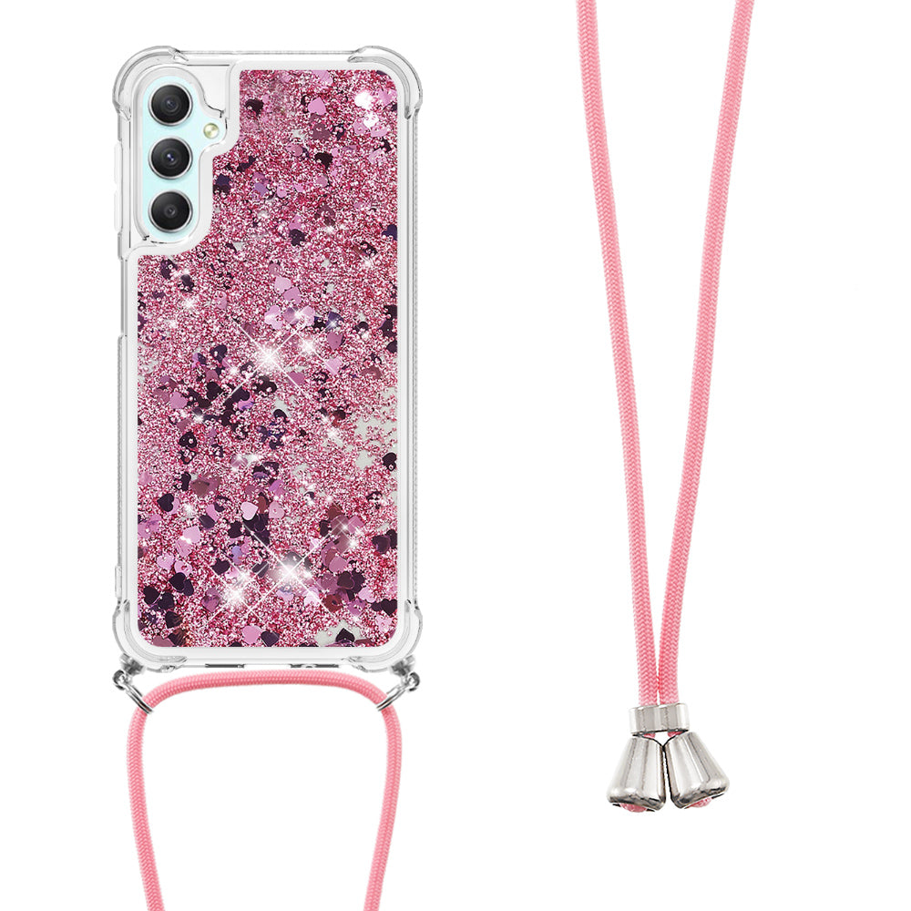 YB Quicksand Series-4 TPU Phone Case for Samsung Galaxy A25 5G A24 4G Floating Bling Glitter Cover with Lanyard