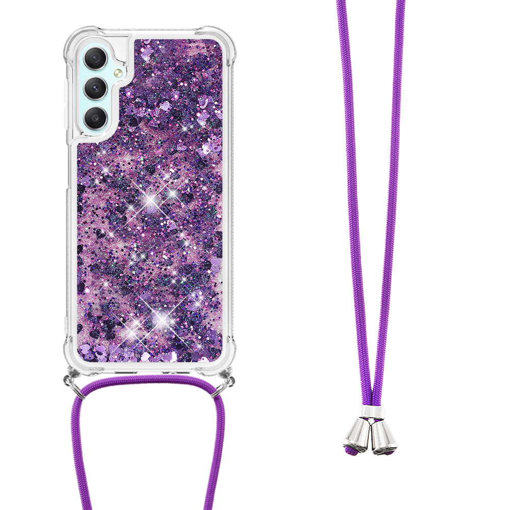 YB Quicksand Series-4 TPU Phone Case for Samsung Galaxy A25 5G A24 4G Floating Bling Glitter Cover with Lanyard