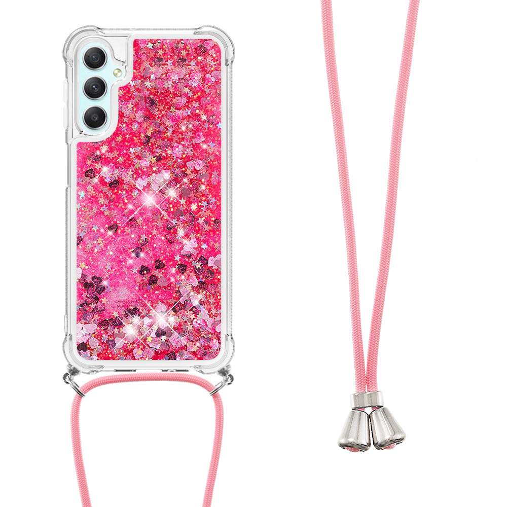 YB Quicksand Series-4 TPU Phone Case for Samsung Galaxy A25 5G A24 4G Floating Bling Glitter Cover with Lanyard