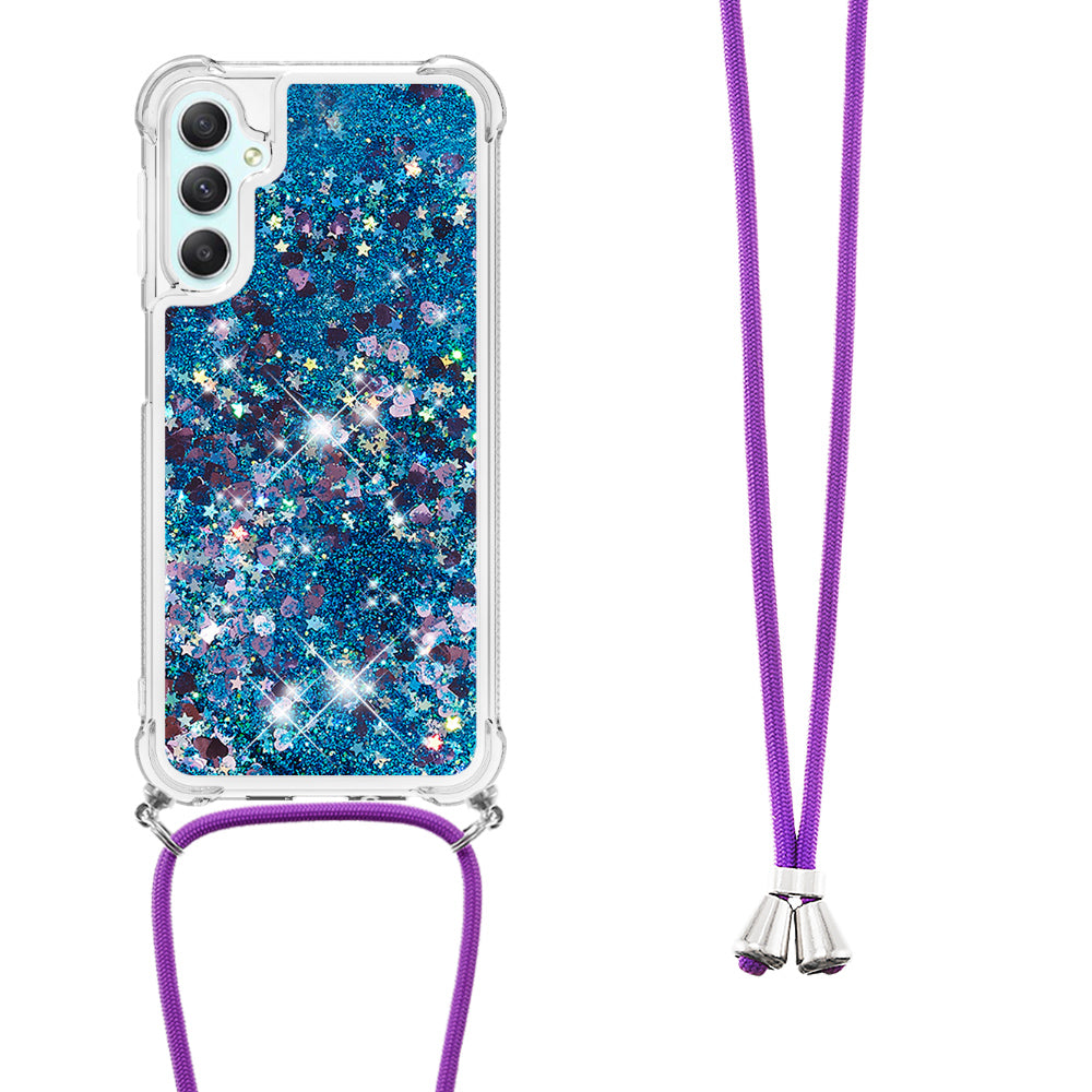 YB Quicksand Series-4 TPU Phone Case for Samsung Galaxy A25 5G A24 4G Floating Bling Glitter Cover with Lanyard