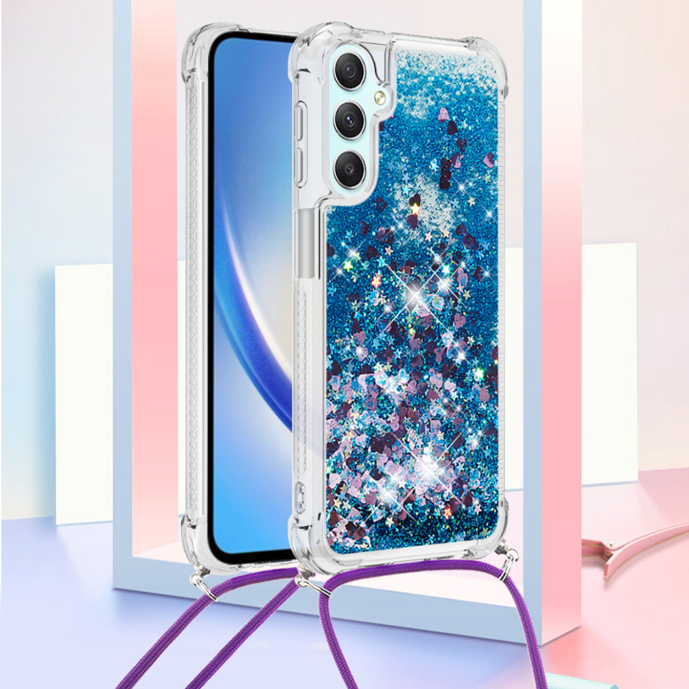 YB Quicksand Series-4 TPU Phone Case for Samsung Galaxy A25 5G A24 4G Floating Bling Glitter Cover with Lanyard