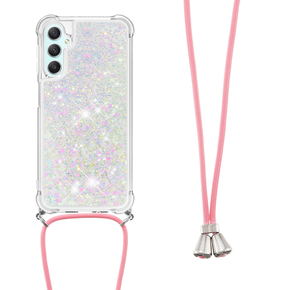YB Quicksand Series-4 TPU Phone Case for Samsung Galaxy A25 5G A24 4G Floating Bling Glitter Cover with Lanyard
