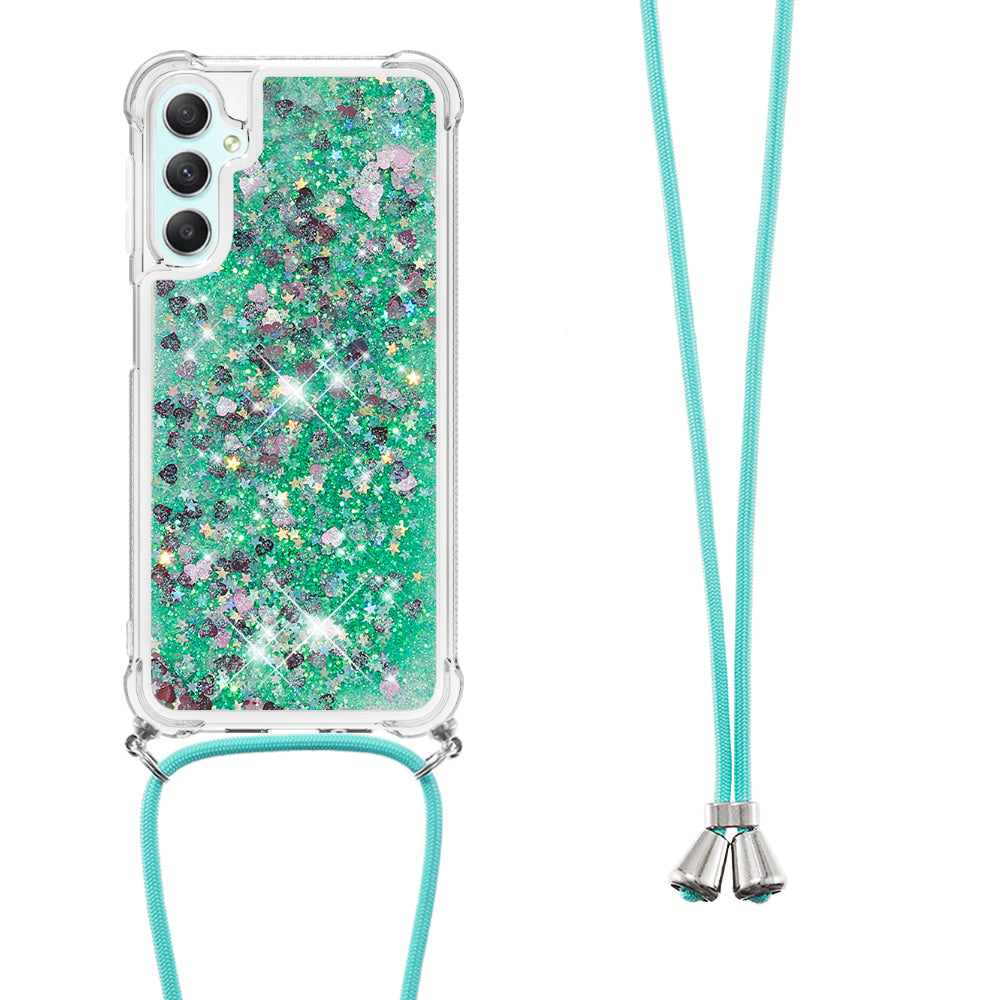 YB Quicksand Series-4 TPU Phone Case for Samsung Galaxy A25 5G A24 4G Floating Bling Glitter Cover with Lanyard