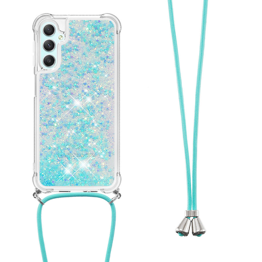 YB Quicksand Series-4 TPU Phone Case for Samsung Galaxy A25 5G A24 4G Floating Bling Glitter Cover with Lanyard