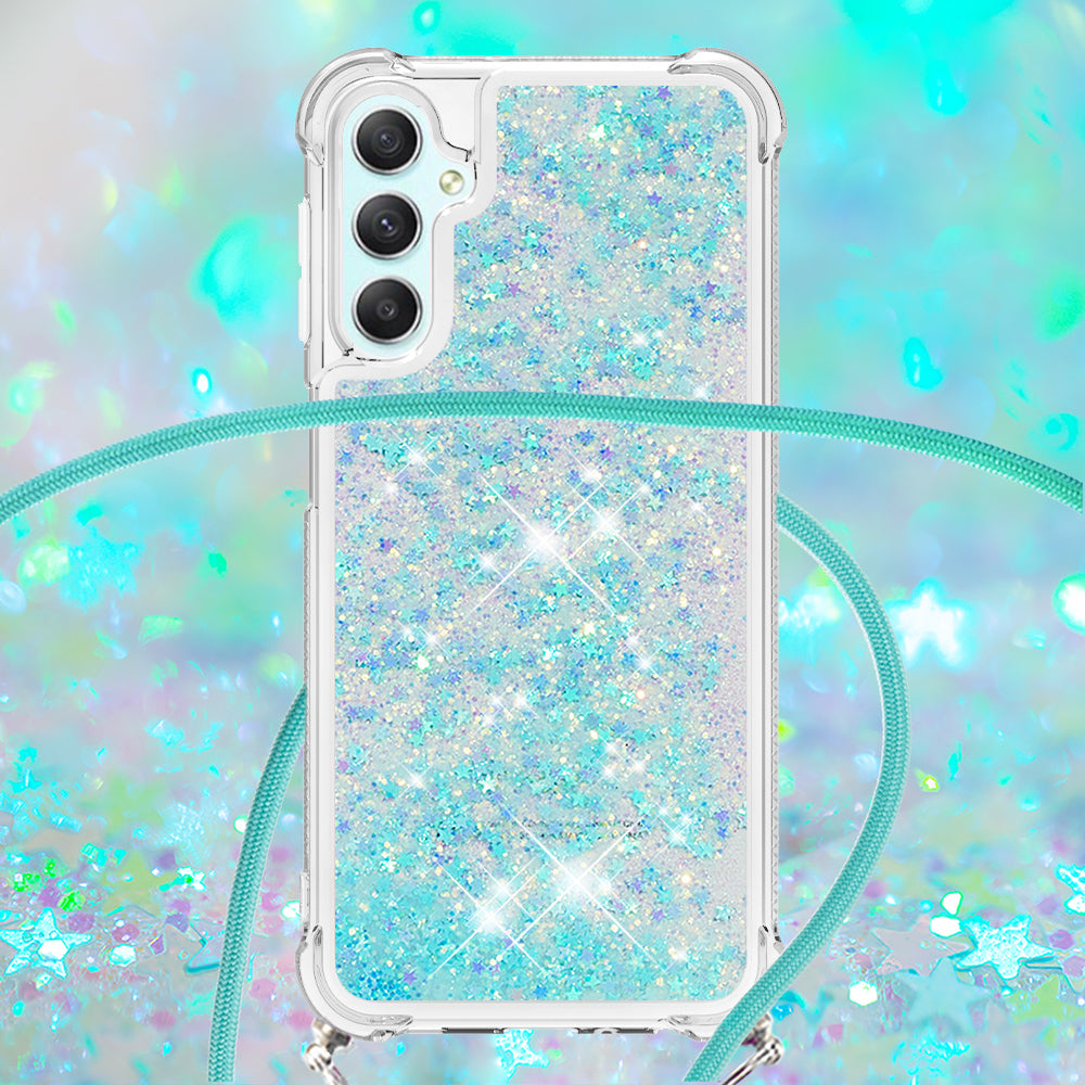 YB Quicksand Series-4 TPU Phone Case for Samsung Galaxy A25 5G A24 4G Floating Bling Glitter Cover with Lanyard
