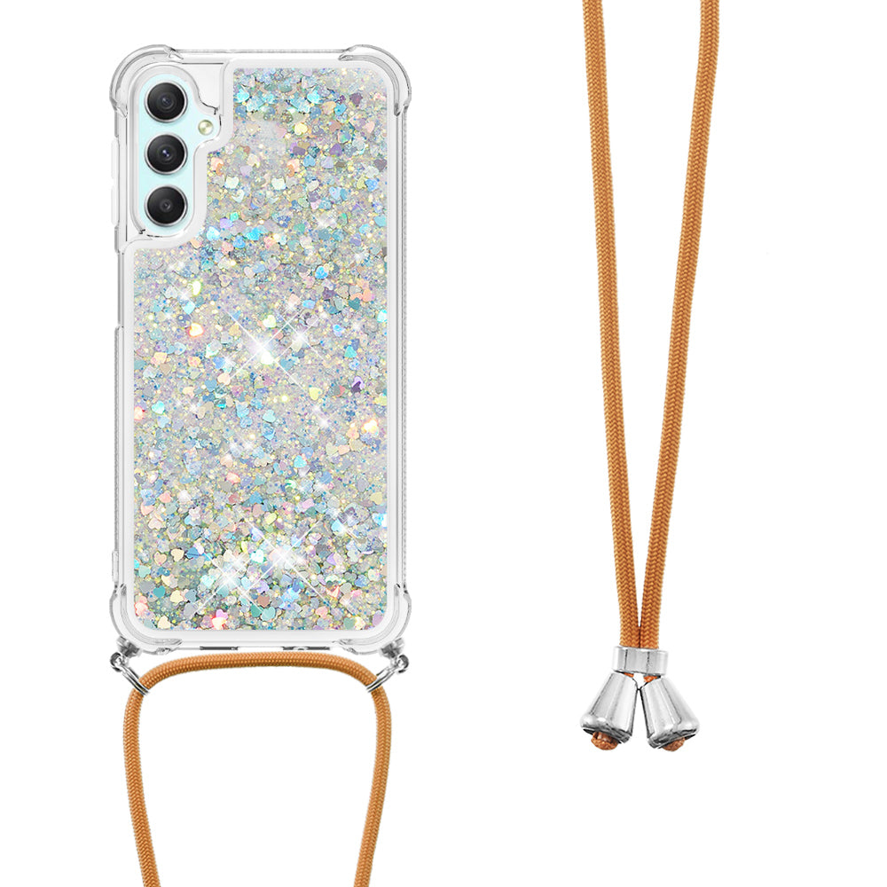YB Quicksand Series-4 TPU Phone Case for Samsung Galaxy A25 5G A24 4G Floating Bling Glitter Cover with Lanyard