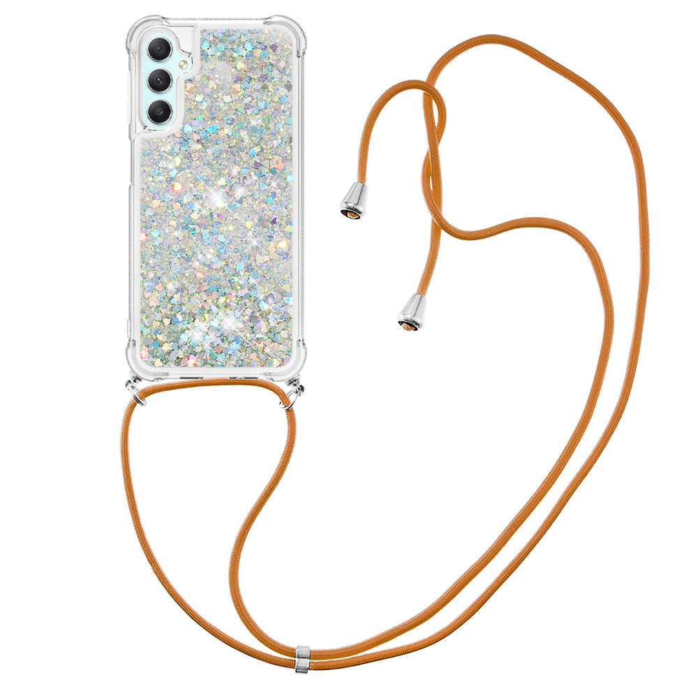 YB Quicksand Series-4 TPU Phone Case for Samsung Galaxy A25 5G A24 4G Floating Bling Glitter Cover with Lanyard