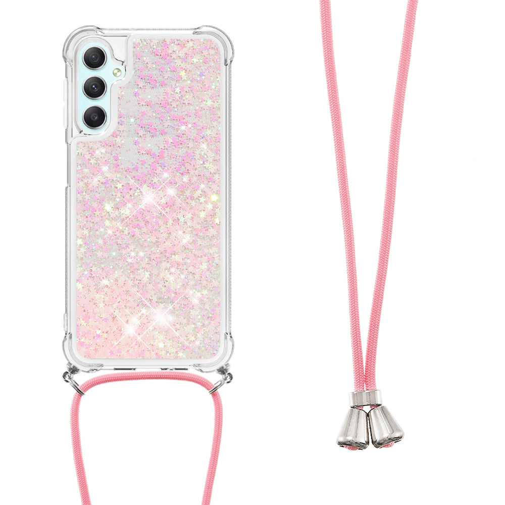 YB Quicksand Series-4 TPU Phone Case for Samsung Galaxy A25 5G A24 4G Floating Bling Glitter Cover with Lanyard