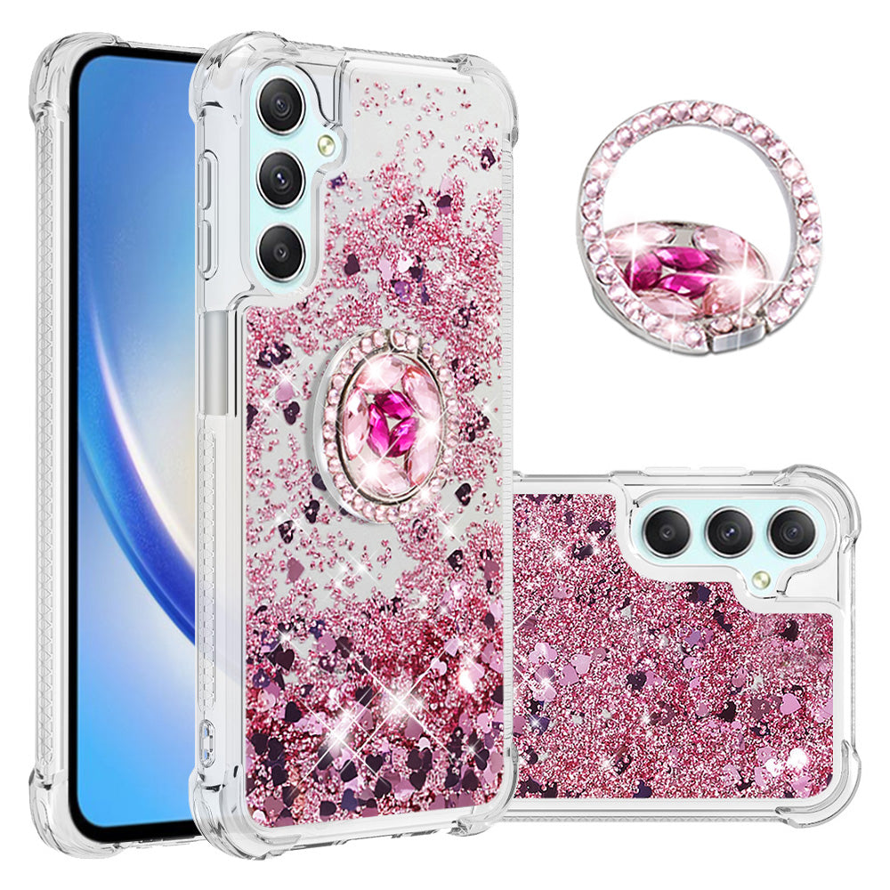 YB Quicksand Series-7 Liquid Case for Samsung Galaxy A25 5G A24 4G TPU Floating Waterfall Kickstand Phone Cover