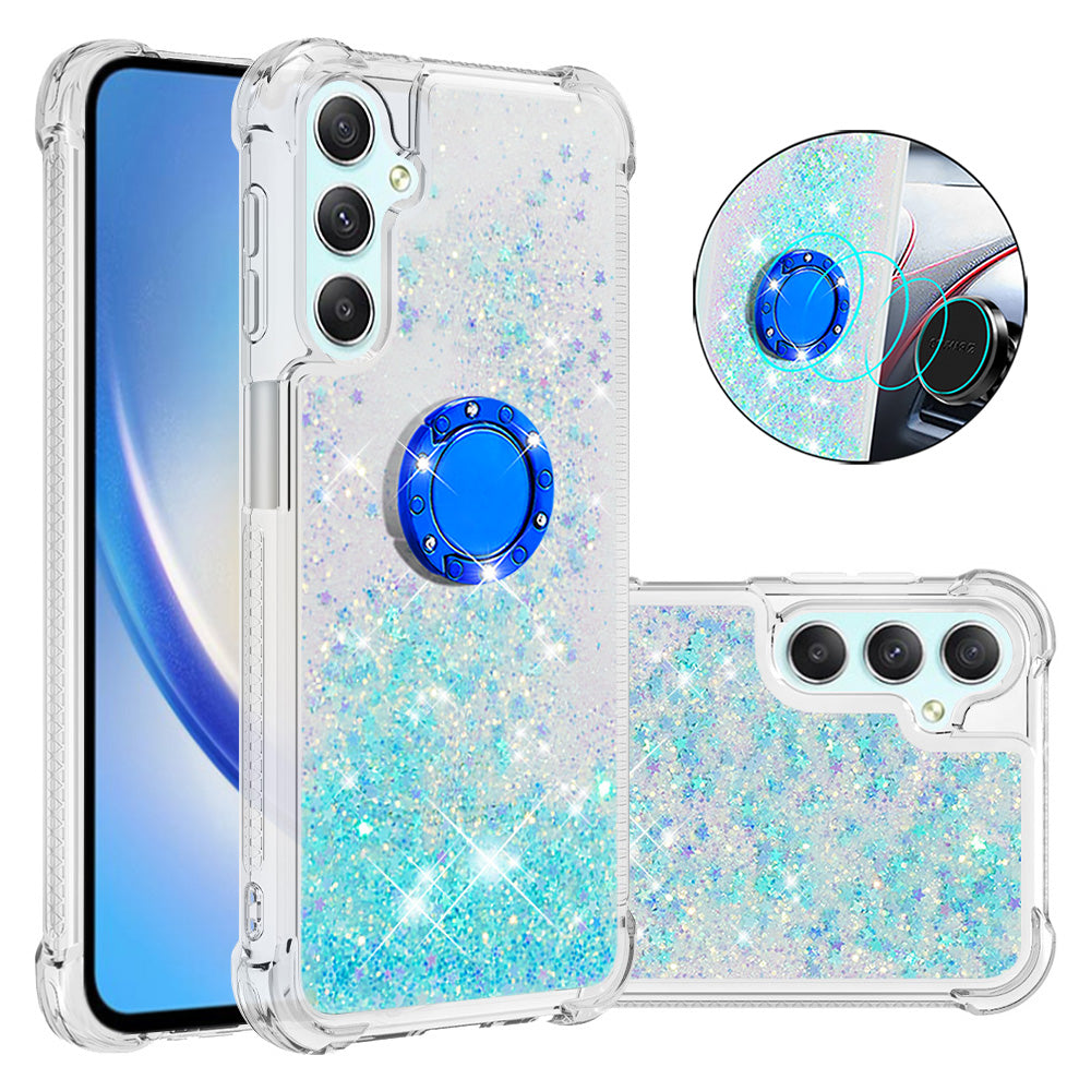 YB Quicksand Series-7 Liquid Case for Samsung Galaxy A25 5G A24 4G TPU Floating Waterfall Kickstand Phone Cover
