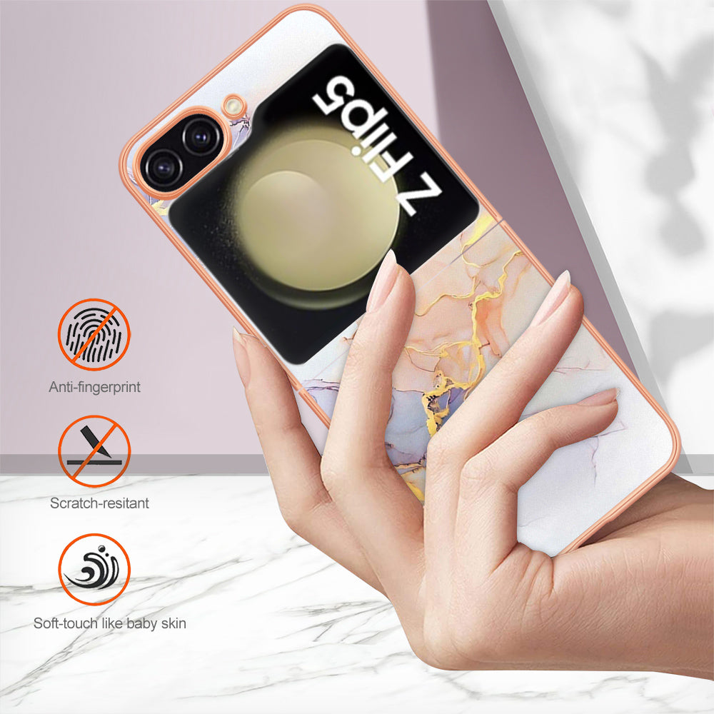 YB IMD Series-1 til Samsung Galaxy Z Flip5 5G TPU telefoncover IMD Marmor Blomstermønster galvaniseringscover