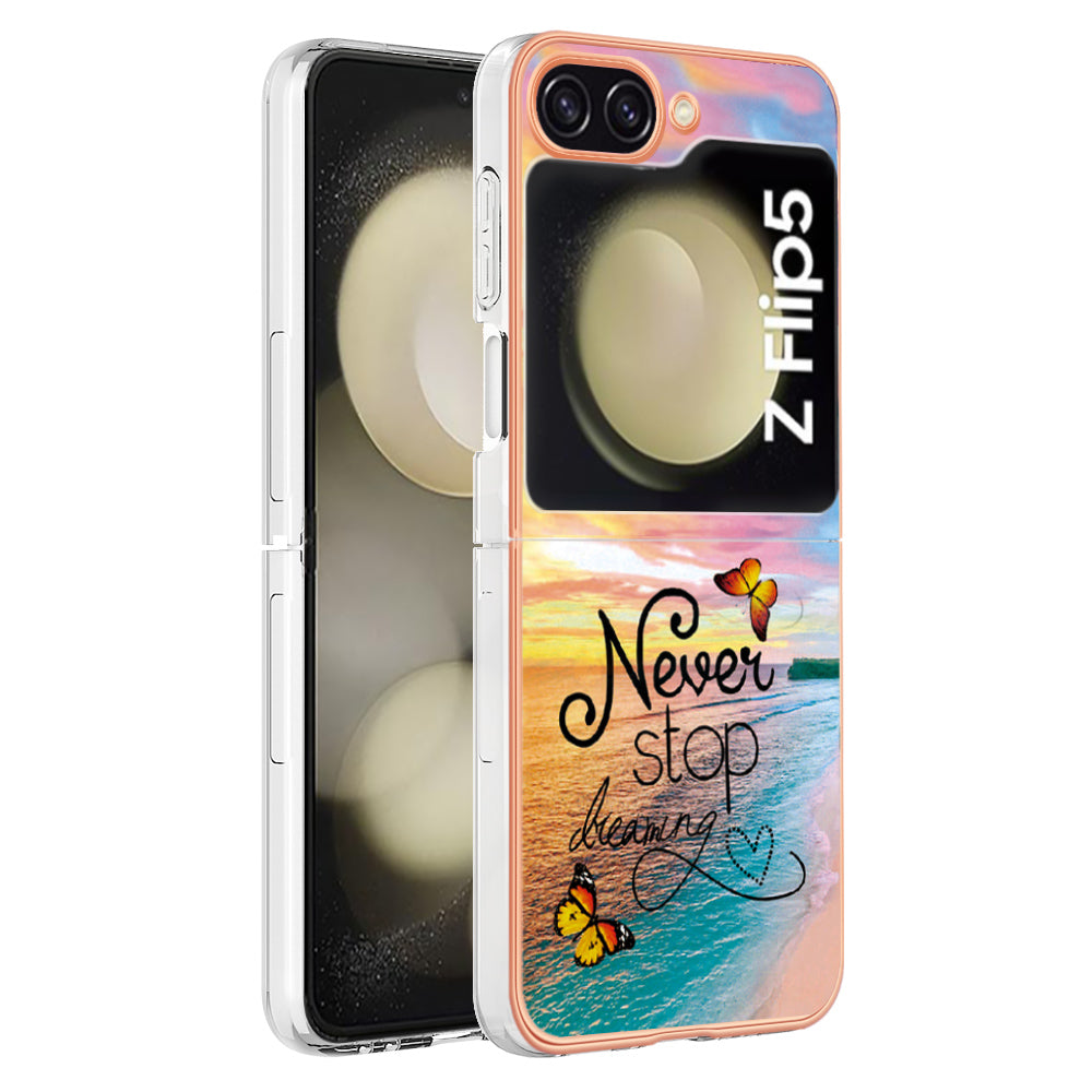YB IMD Series-1 til Samsung Galaxy Z Flip5 5G TPU telefoncover IMD Marmor Blomstermønster galvaniseringscover
