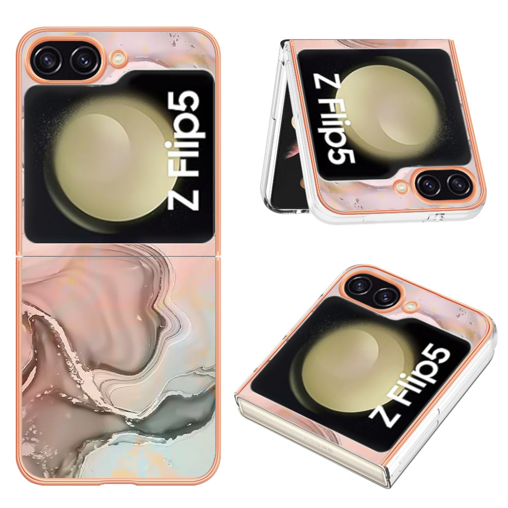 YB IMD Series-16 Style-E For Samsung Galaxy Z Flip5 5G Electroplated Phone Cover 2.0mm TPU Marble Pattern IMD Case