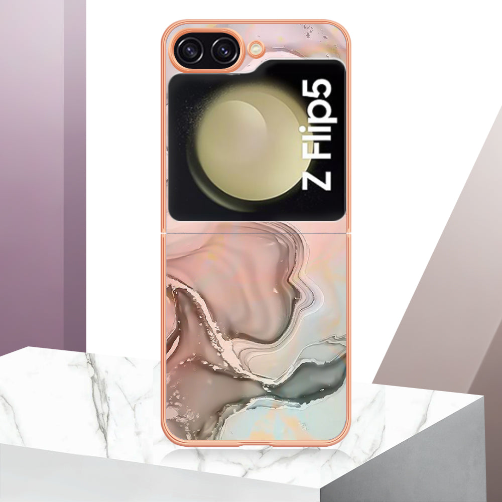 YB IMD Series-16 Style-E For Samsung Galaxy Z Flip5 5G Electroplated Phone Cover 2.0mm TPU Marble Pattern IMD Case