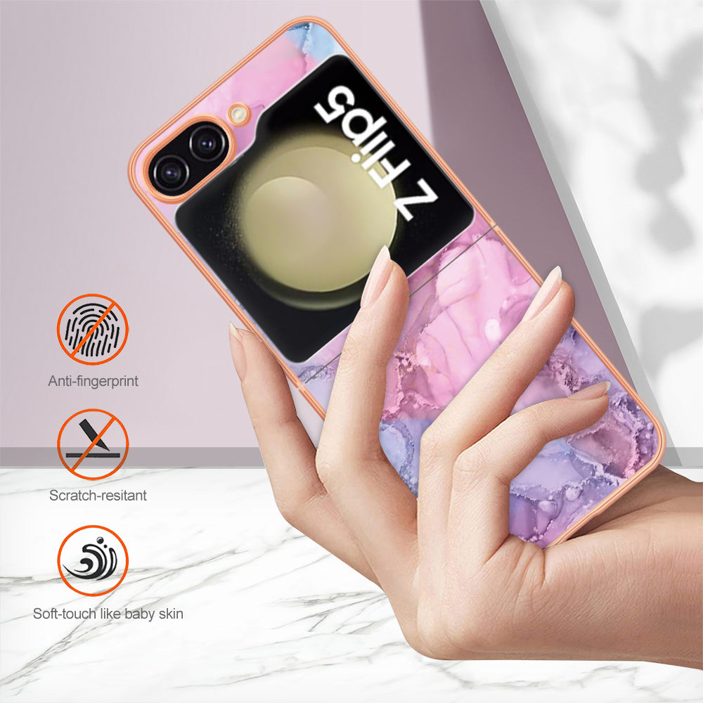 YB IMD Series-16 Style-E For Samsung Galaxy Z Flip5 5G Electroplated Phone Cover 2.0mm TPU Marble Pattern IMD Case