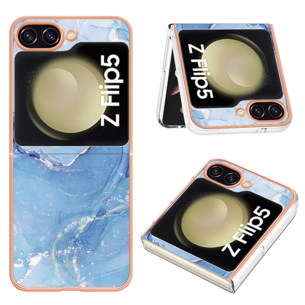 YB IMD Series-16 Style-E For Samsung Galaxy Z Flip5 5G Electroplated Phone Cover 2.0mm TPU Marble Pattern IMD Case