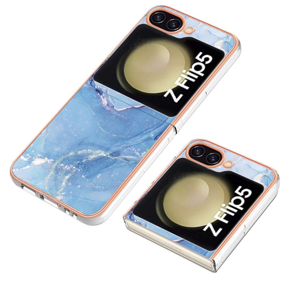 YB IMD Series-16 Style-E For Samsung Galaxy Z Flip5 5G Electroplated Phone Cover 2.0mm TPU Marble Pattern IMD Case