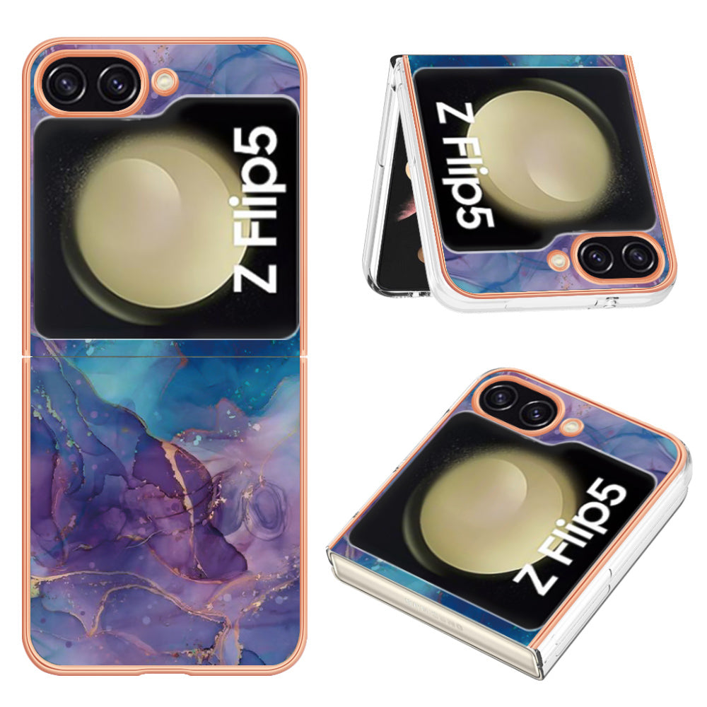 YB IMD Series-16 Style-E For Samsung Galaxy Z Flip5 5G Electroplated Phone Cover 2.0mm TPU Marble Pattern IMD Case