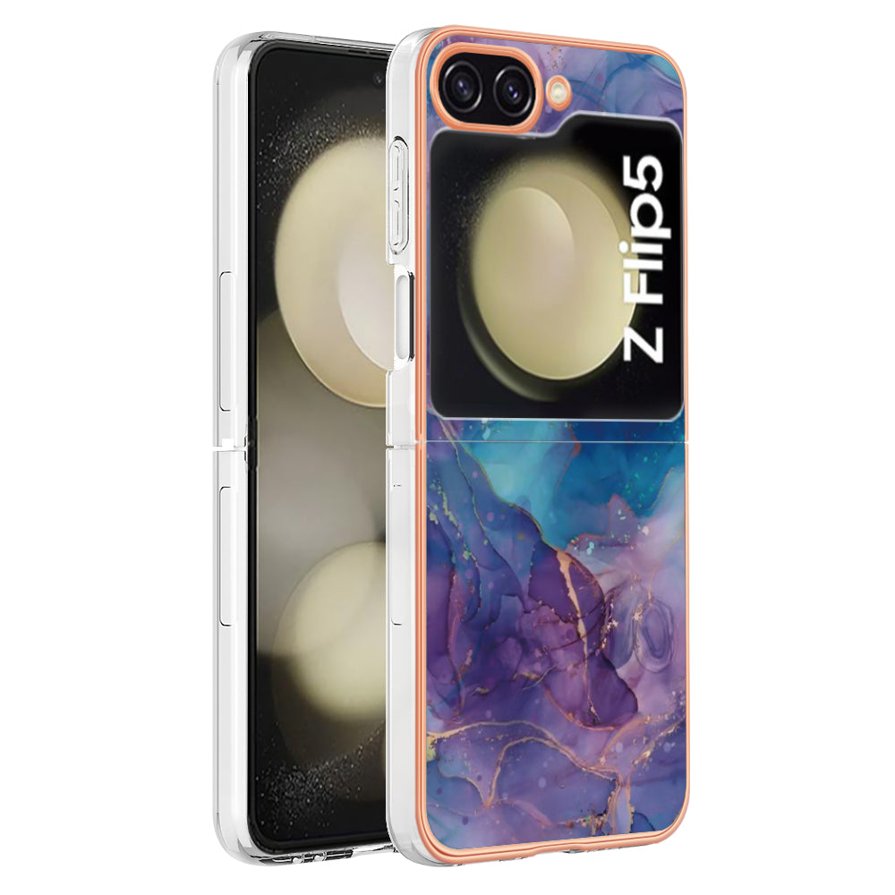 YB IMD Series-16 Style-E For Samsung Galaxy Z Flip5 5G Electroplated Phone Cover 2.0mm TPU Marble Pattern IMD Case