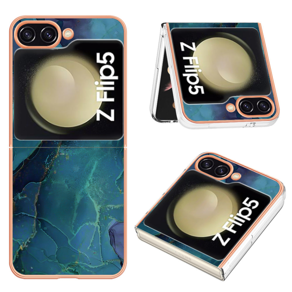 YB IMD Series-16 Style-E For Samsung Galaxy Z Flip5 5G Electroplated Phone Cover 2.0mm TPU Marble Pattern IMD Case