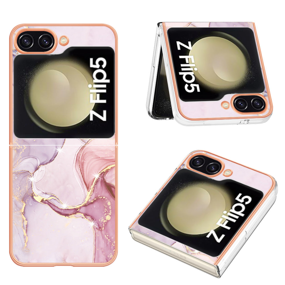 YB IMD Series-2 Electroplated Edge Phone Case for Samsung Galaxy Z Flip5 5G Soft TPU Marble Pattern IMD Cover