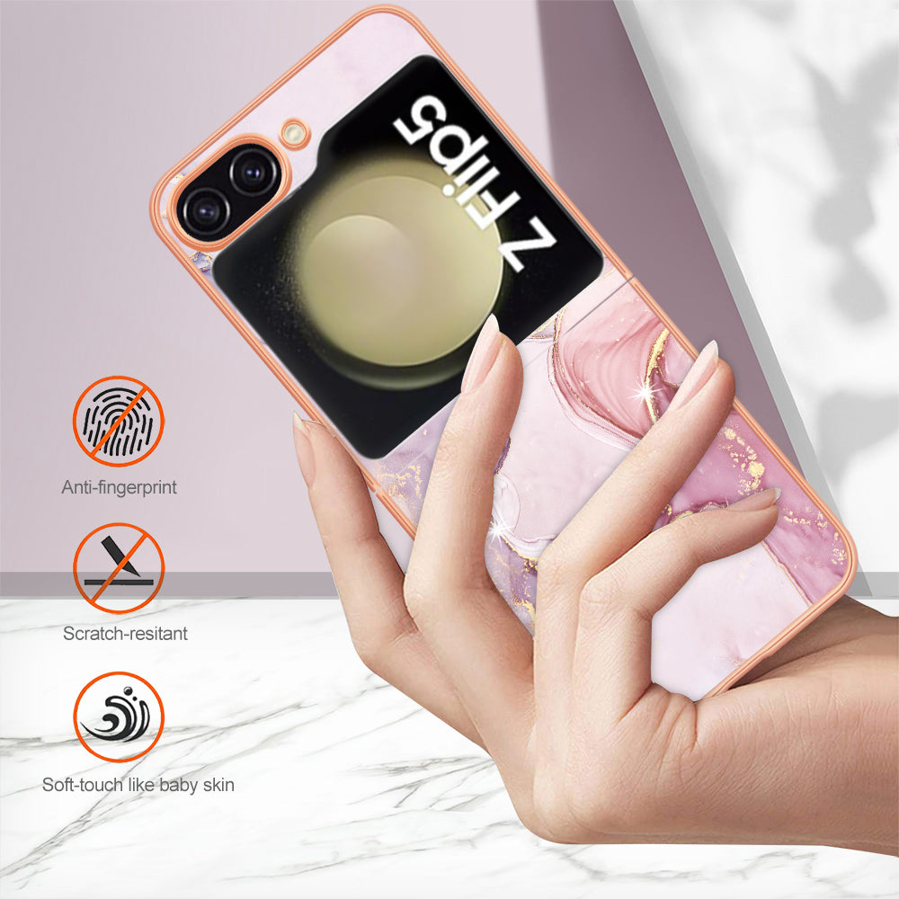 YB IMD Series-2 Electroplated Edge Phone Case for Samsung Galaxy Z Flip5 5G Soft TPU Marble Pattern IMD Cover